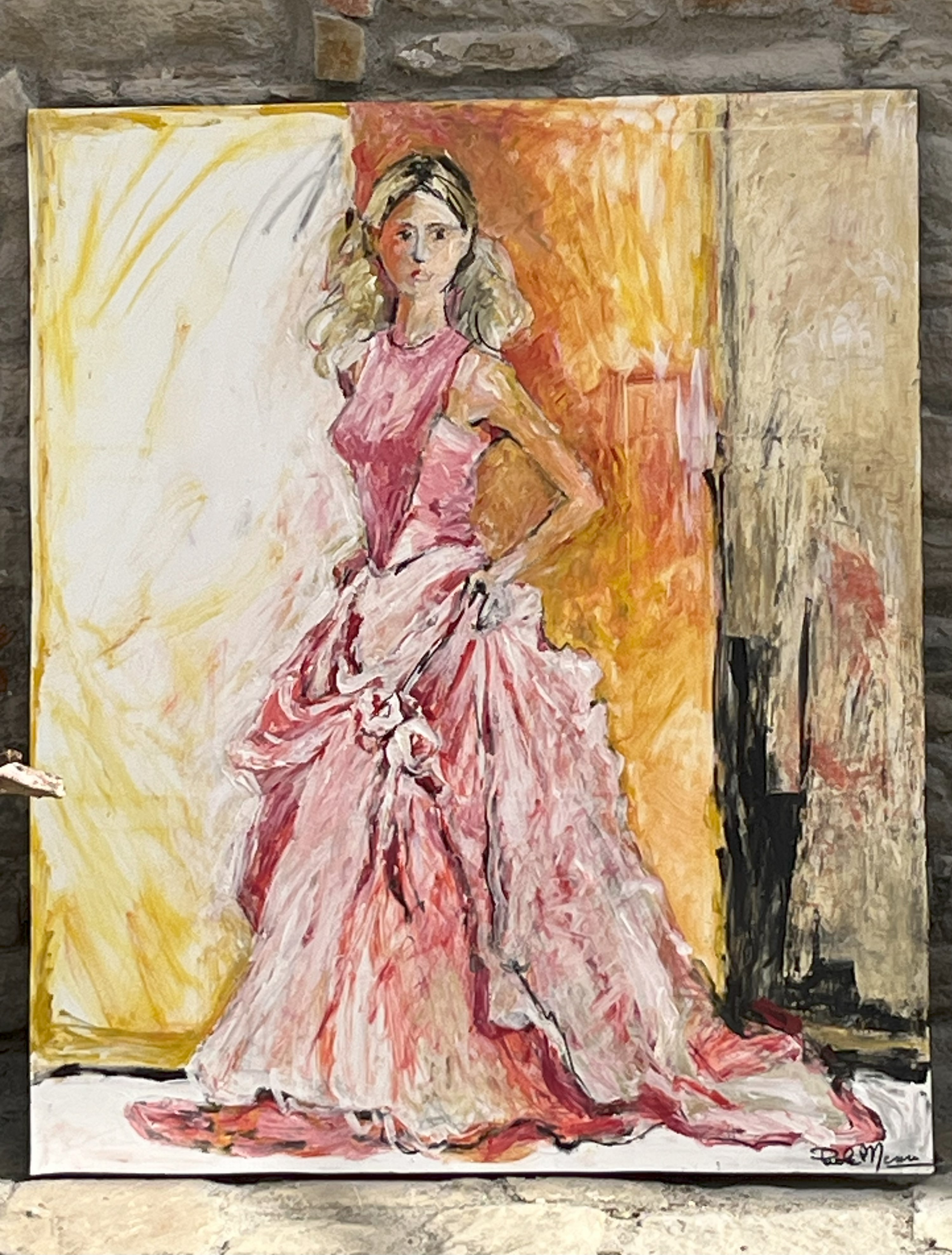 Olio su tela P.M. Menni - Sposa in rosa - 30.23